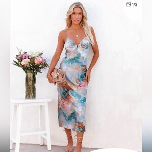 Vici Blue Midi Dress Spaghetti Strap Sweetheart